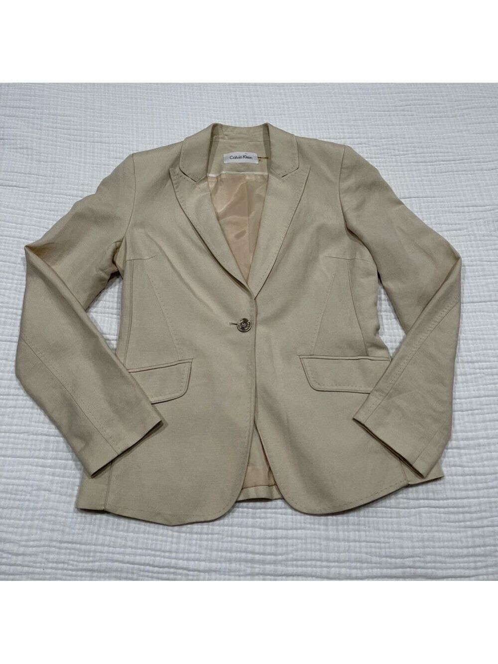 Calvin Klein Linen Suit Jacket Tan Size 4